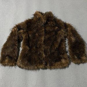 Vintage Maria Dionisiou Jacket Womens Medium Brown Faux Fur Grunge Indie Sleaze